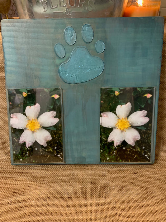 Paw Print Copper and Blue Stained Wooden With Two 4x6 Picture Frames - Sassy Southerners LLC 