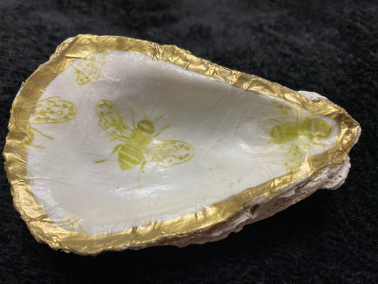 Bee Gold Oyster Shell Ring Holder Trinket Dish