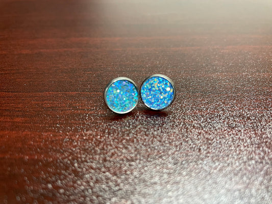 Aquamarine Druzy 10mm Stainless Steel Stud Butterfly Back