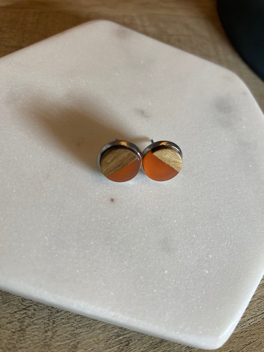 Orange 10mm Wood Resin Earring with Butterfly Back