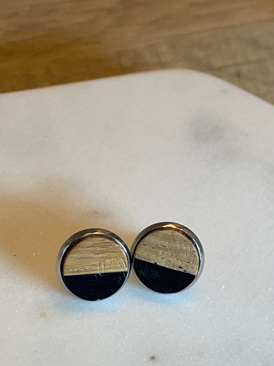 Black 10mm Wood Resin Earring with Butterfly Back