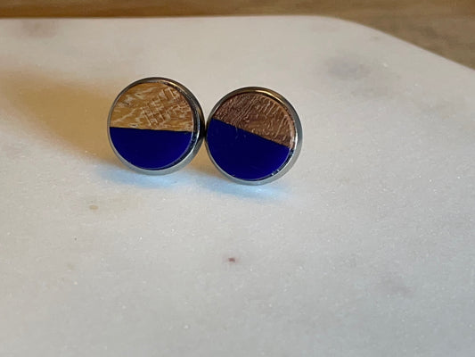 Blue 10mm Wood Resin Earring with Butterfly Back
