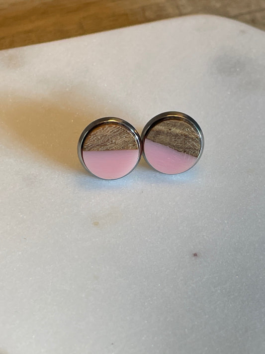 Light Pink 10mm Wood Resin Earring with Butterfly Back