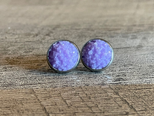 Lilac Druzy 10mm Stainless Steel Stud Butterfly Back