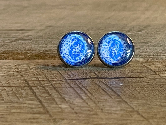 Penelope Chinoiserie Blue and White 12mm Stud Silver Earring