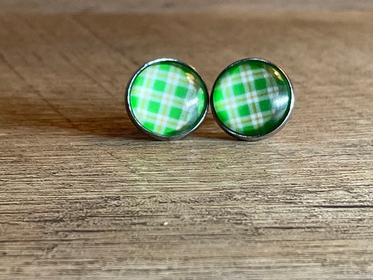 Arctic Lime Glass Dome 12mm Silver Stainless Steel Earring