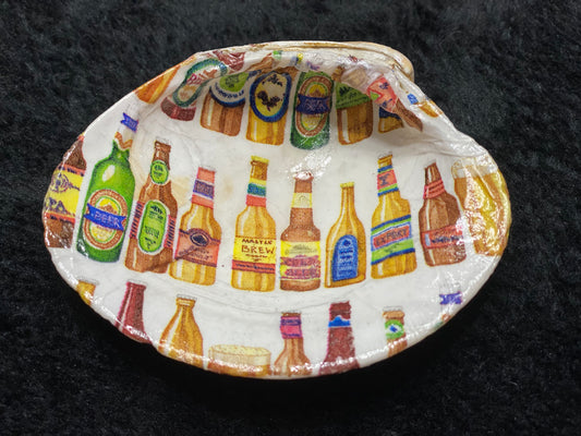 Beer Bottle Clam Shell Decoupage Trinket Holder Ring Dish - Sassy Southerners LLC 