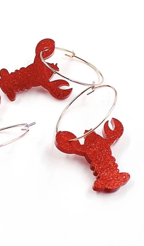 Glitter Crawfish Hoop Design Dangle Earrings