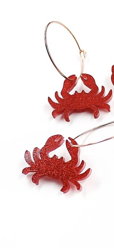 Glitter Crab Hoop Design Dangle Earrings
