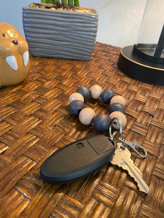 Black and Rose Gold Wooden Shimmer Bead Stretchy Keychain Featuring Lobster Clasp 20mm Beads