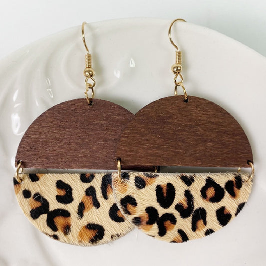 Leopard Print Split Circle Monogram Wooden Earrings