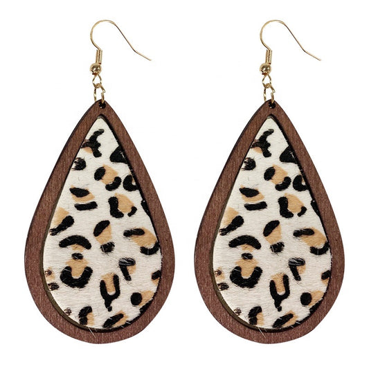 Cheetah Print Wooden Teardrop Earring