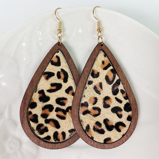 Leopard Print Wooden Teardrop Earring
