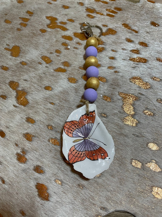Butterfly Oyster Shell Keychain