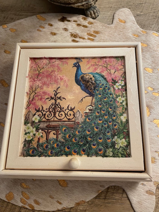 Wooden Peacock Jewelry Box