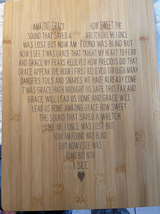 Amazing Grace Lyrics Heart Shape Bamboo Cutting Board