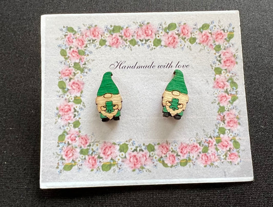 Gnome St Patrick’s Day Wooden Stud Earrings