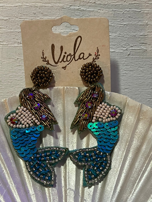 Blue Mermaid Seed Bead Earrings