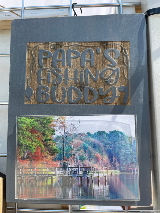 Papas Fishing Buddy Wooden Picture Frame