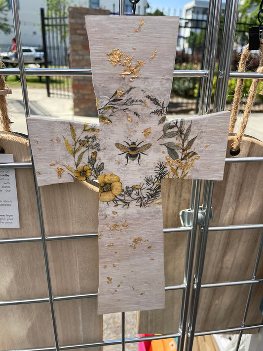 Anthropology Bee with Gold Leaf Wooden Cross
