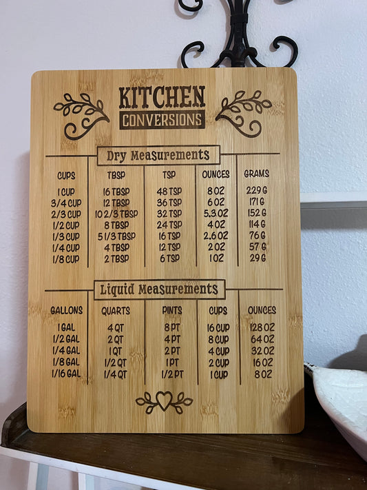 Kitchen Conversion Word Bamboo Cutting Board