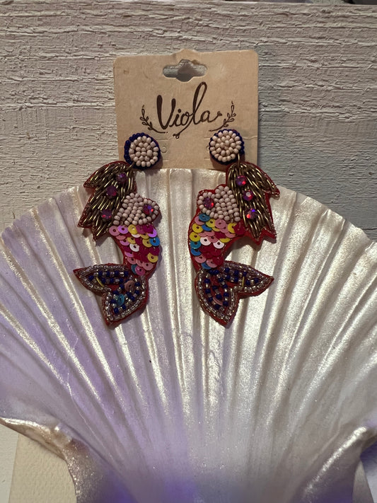 Pink Mermaid Seed Bead Earrings