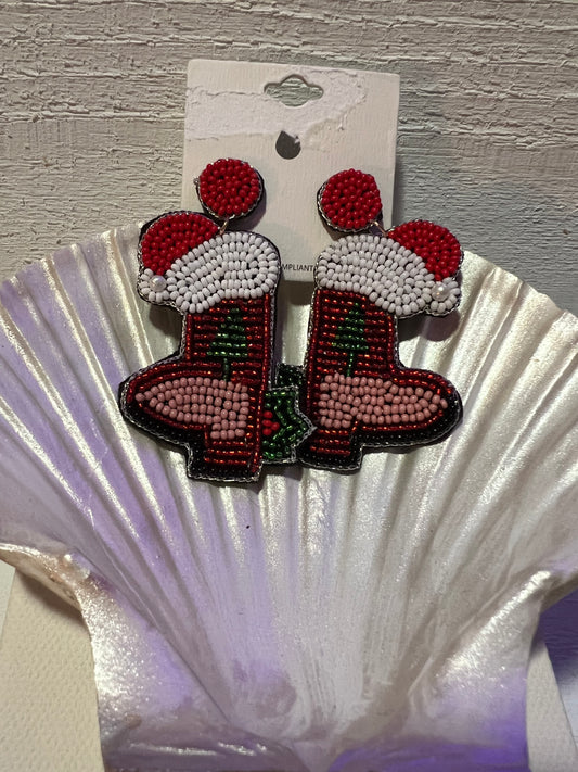 Christmas Boot Seas Bead Earrings