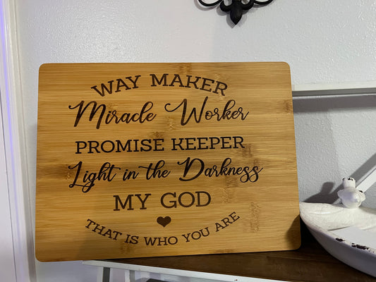 Way Maker Promise Keeper Miracle Worker Bamboo Cutting Board