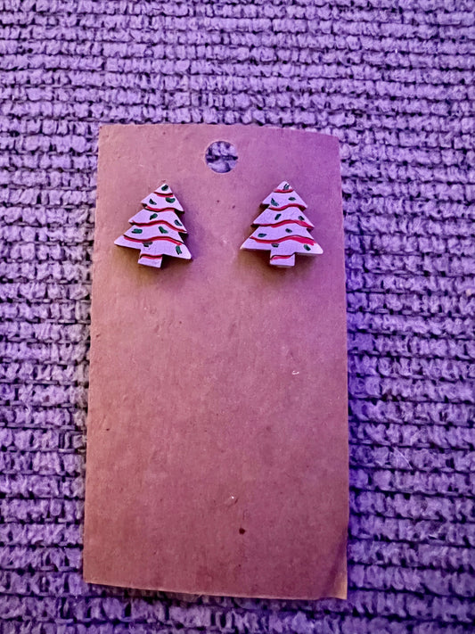 Christmas Tree Cake Wooden Stud Earrings