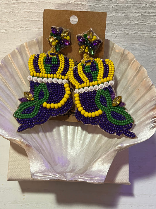 Louisiana Mardi Gras Seed Bead Earrings
