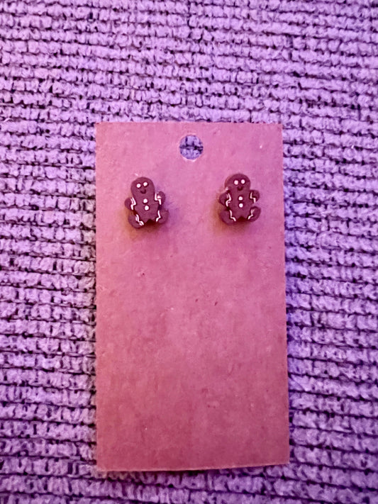 Gingerbread Wooden Stud Earrings